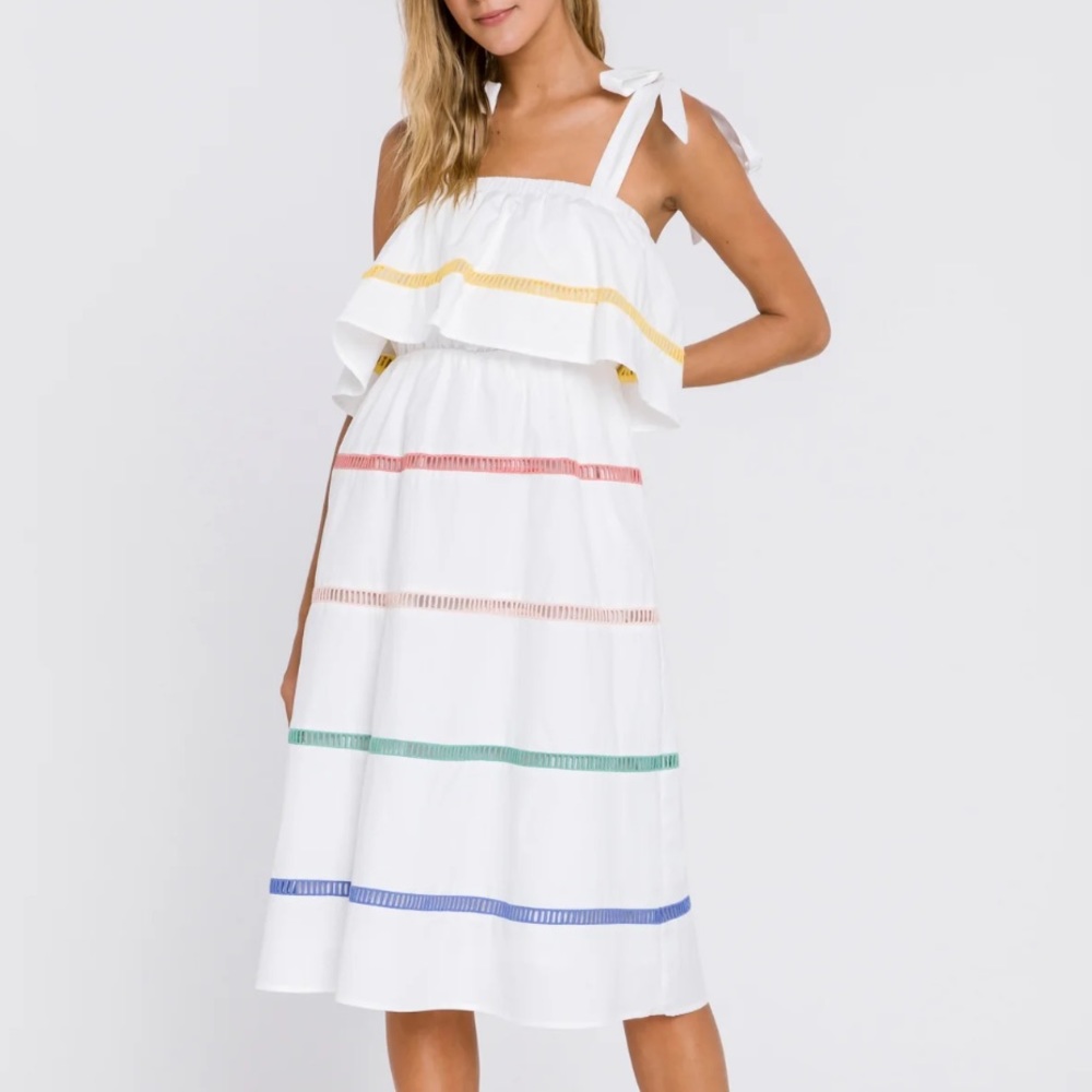 English Factory white dress with colorful stripes